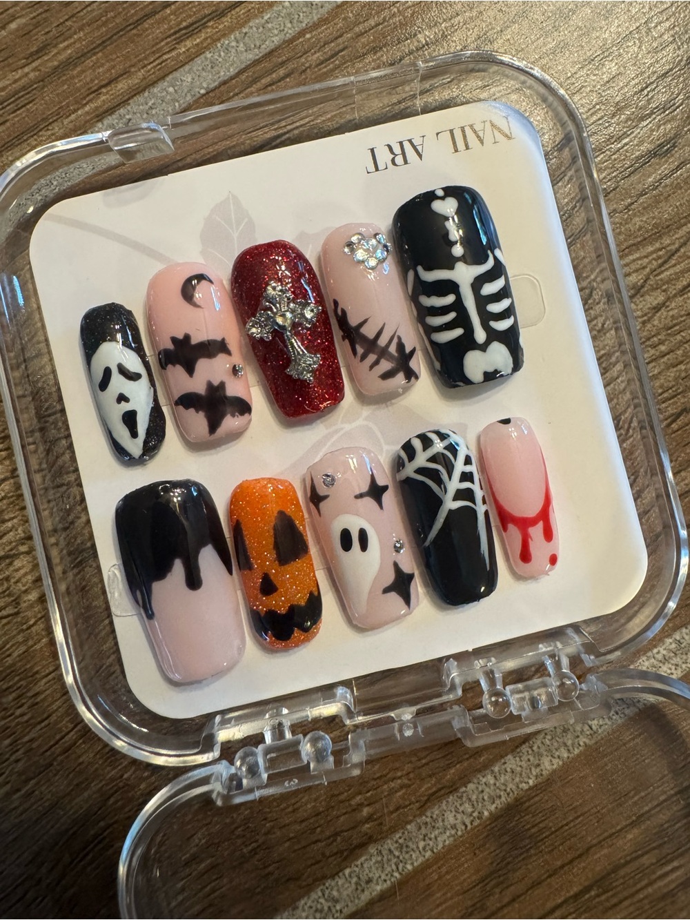Halloween Kids Press-On Nails โ Pink, Black & Orange Spooky Set